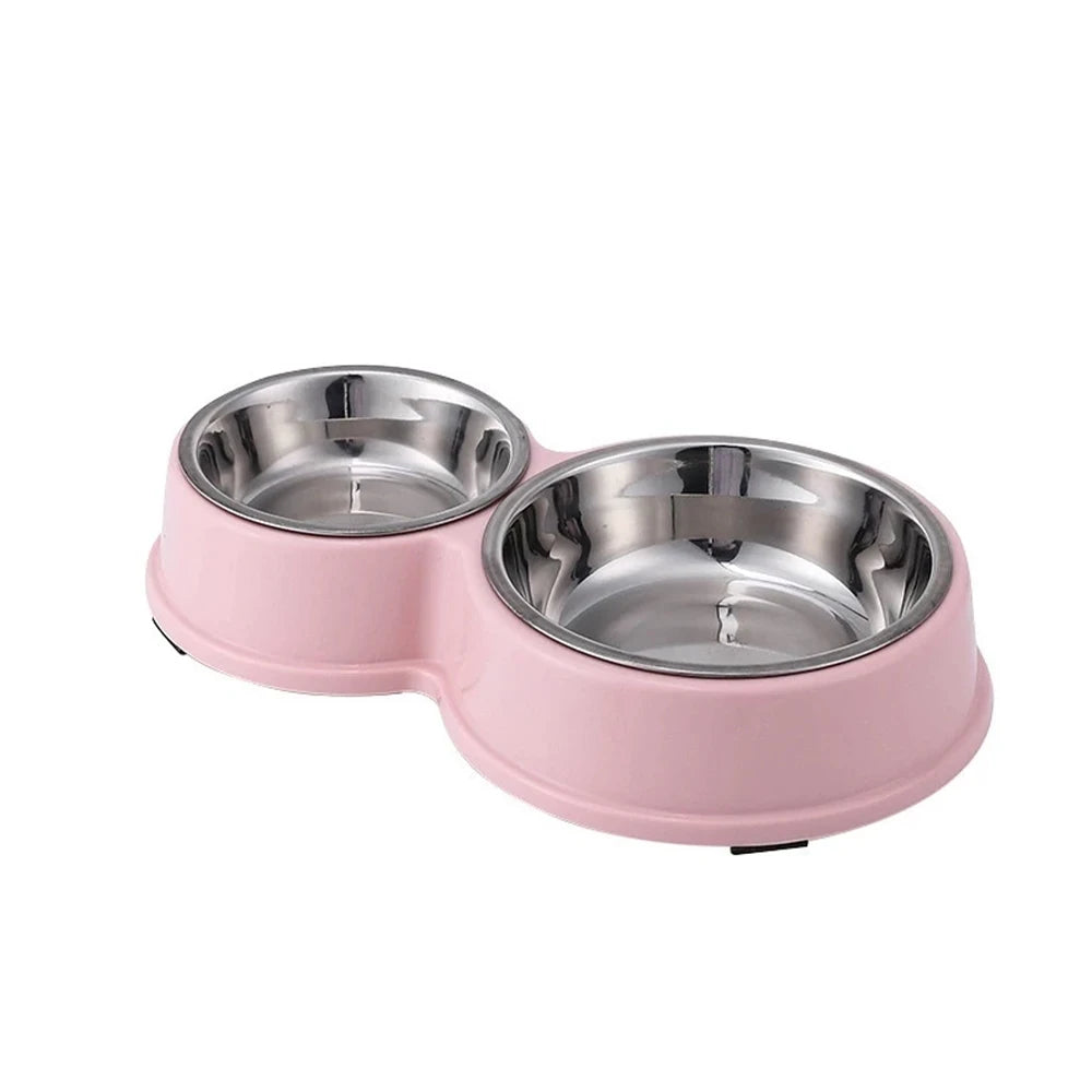 Comedouro Duplo Inox Antiderrapante para Cães e Gatos