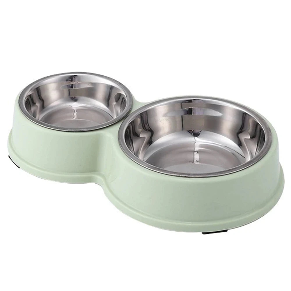 Comedouro Duplo Inox Antiderrapante para Cães e Gatos