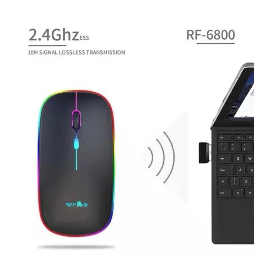 Mouse Sem Fio Recarregável RGB Silencioso