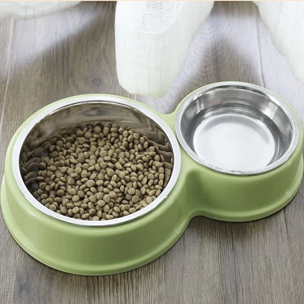 Comedouro Duplo Inox Antiderrapante para Cães e Gatos