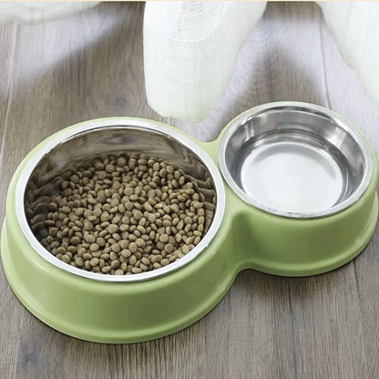 Comedouro Duplo Inox Antiderrapante para Cães e Gatos