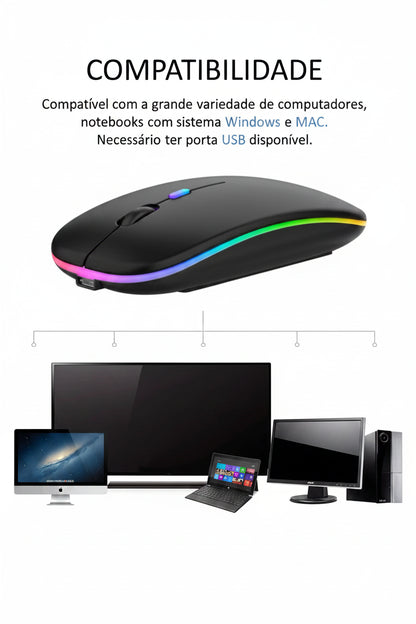 Mouse Sem Fio Recarregável RGB Silencioso