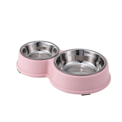 Comedouro Duplo Inox Antiderrapante para Cães e Gatos